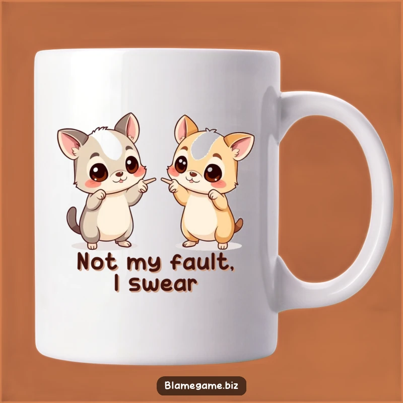 Funny Blame Game Mug: Two Animals Pointing Accusingly, Perfect Gift for Friends