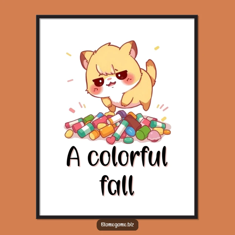 Funny Tripping Animal Digital Art: Colorful Chaos Print for Instant Laughs, Funny Gift