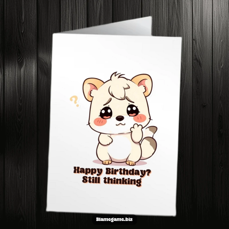 Funny Free Printable Birthday Card featuring a confused animal scratching its head, perfect for a puzzling birthday wish.