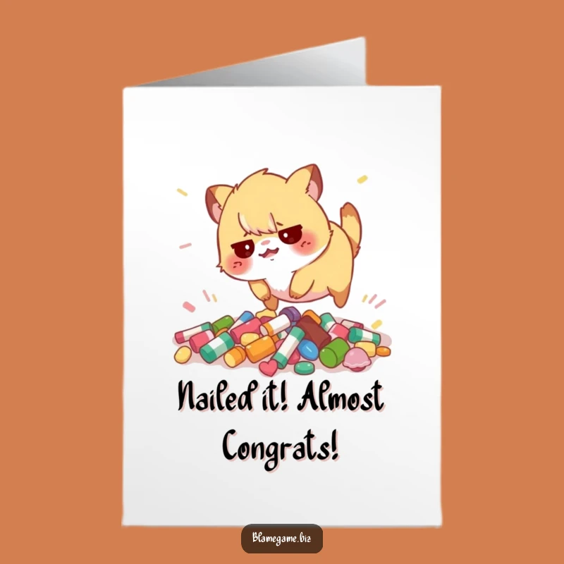 Free Printable Congratulations Card: Clumsy Animal, Overcoming Obstacles, Downloadable Success