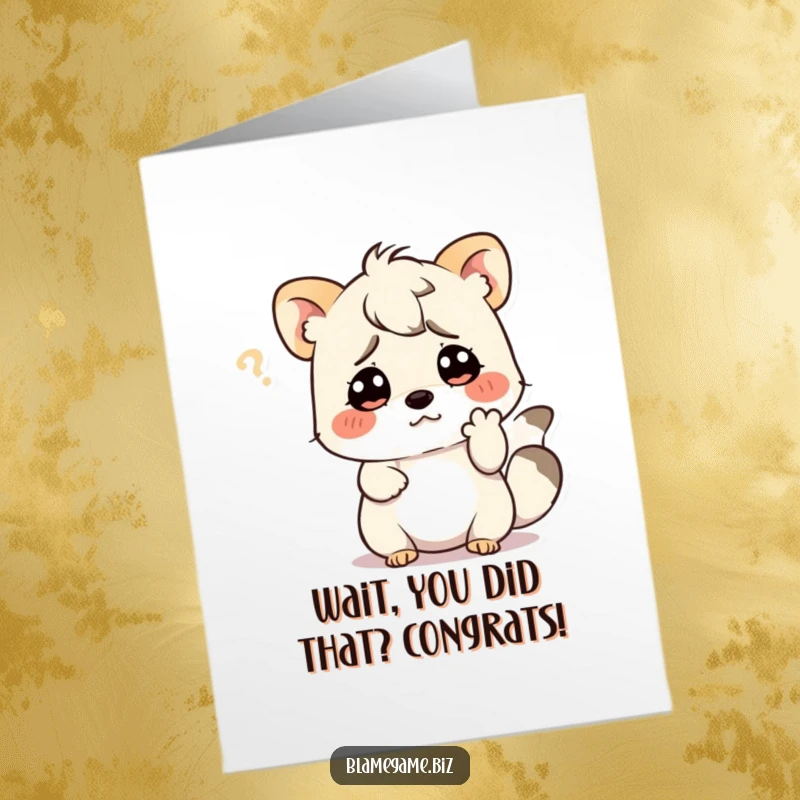 Funny Free Printable Congratulations Card showing a confused animal scratching its head, humorously celebrating an achievement.