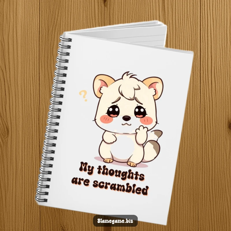 Funny notebook with a confused small animal scratching its head with a paw, perfect for journaling.