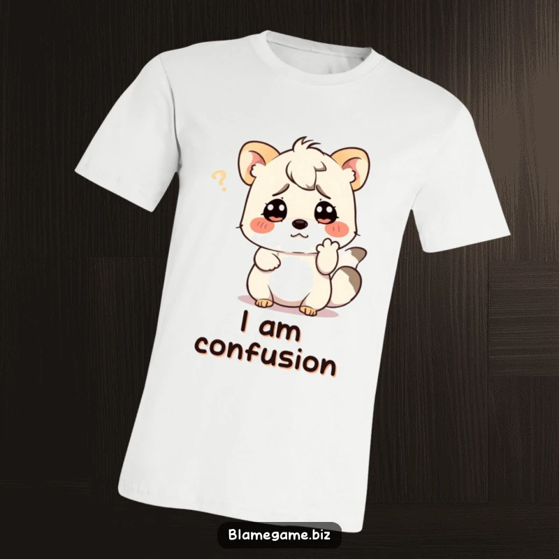 Funny t-shirt with a confused small animal scratching its head with a paw, perfect for puzzled expressions.