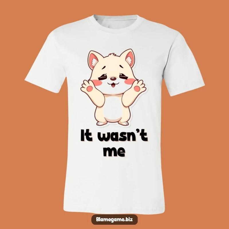 Funny Mischievous Shrug T-Shirt: Innocent Paws Design, Great Funny Gift